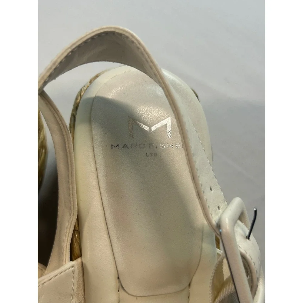 Marc Fisher LTD Dalary Platform Sandals Women 10 White Leather Espadrille Wedge